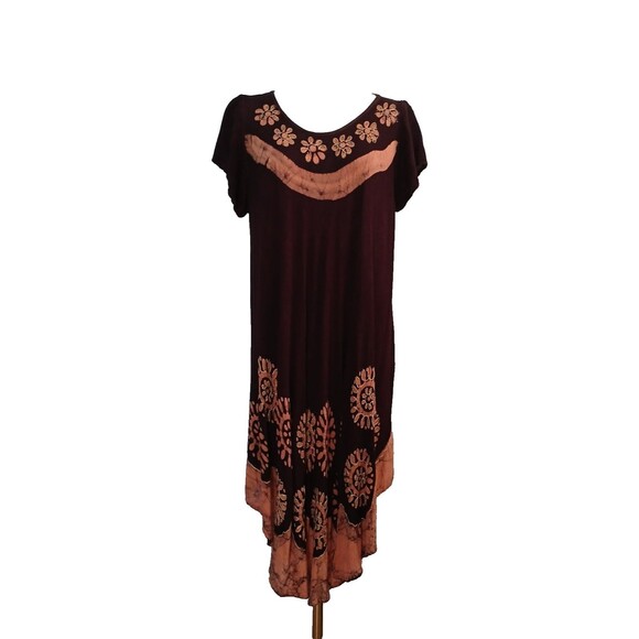 SB Fashion Women's Brown Tie Dye Maxi Dress Free Size Beachy Boho Flowy - Picture 1 of 16